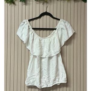 Unsubscribed Off-the-Shoulder White Silk Top Women’s Size M